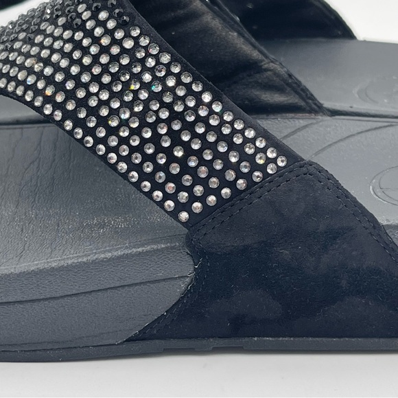 FitFlop Womens Size 9 Flare Suede & Rhinestone Thong Sandals Wedge Comfort - Picture 3 of 12